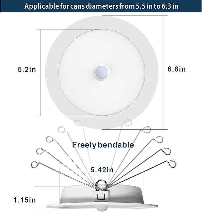 Motion Sensor Downlight, Dusk to Dawn Security 6 Inch Led Recessed Night Lights,17W Equivalent 100W 5800K Daylight, Indoor Motion Activation Detector Retrofit Ceiling Light, 2 Packs