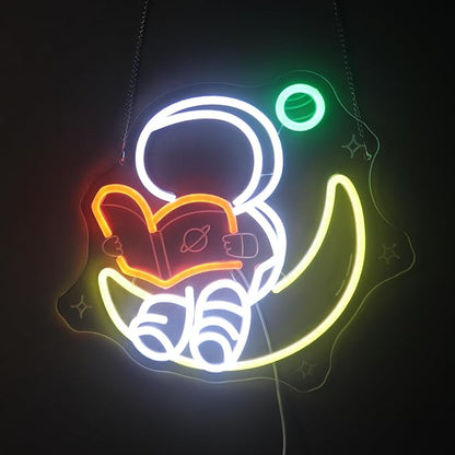 Nordstylee Astronaut Reading on Moon Neon Sign for Kids Room Study – Bookish LED Wall Art, Dimmable USB Space-Themed Decor, Unique Wall Hanging