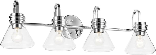 Kichler Farum 34" 4-Light Bathroom Vanity Light Fixture with Clear Glass in Chrome for Single or Double Vanity Over Mirror, Modern Wall Mount (34" x 9.5"), 55156CHCLR