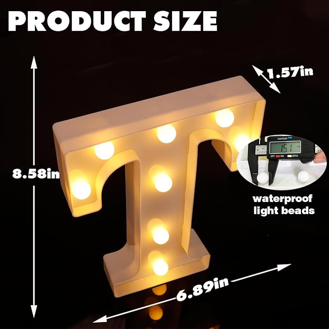 Small Led Marquee Letters, Light Up Letters, 8.58 Inch Led Letter Lights, Battery Powered Lighted Sign for Table, Party, Birthday, Christmas Decor (Letter T)