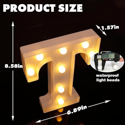 Small Led Marquee Letters, Light Up Letters, 8.58 Inch Led Letter Lights, Battery Powered Lighted Sign for Table, Party, Birthday, Christmas Decor (Letter T)