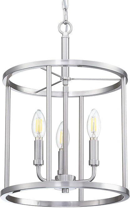 3-Light Hanging Lantern Pendant Light Fixture Brushed Nickel Finish Geometric Chandelier Adjustable Chain Metal Cage Pendant Lighting for Kitchen Island Dining Room Foyer