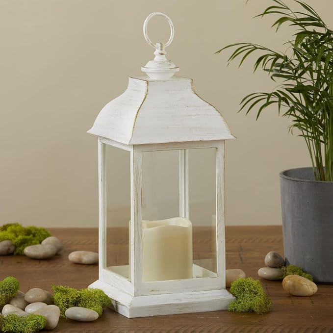 6PCS LED Decorative Lanterns, Kate Aspen White Vintage Rustic Home Décor Lantern Tabel Centerpiece for Wedding, Bridal Shower, Anniversary Party - Manchester