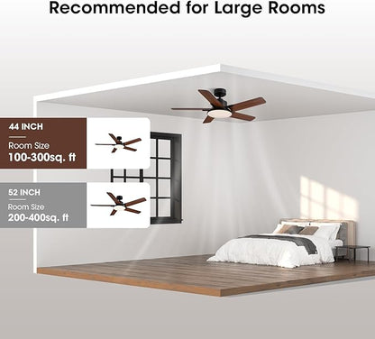 Fanbliss 44 Inch Ceiling Fans with Lights and Remote Control, Modern Ceiling Fan with Dimmable LED, 6 Speeds, Timer, Quiet Reversible DC Motor, Black Ceiling Fan for Bedroom, Living Room and Kitchen