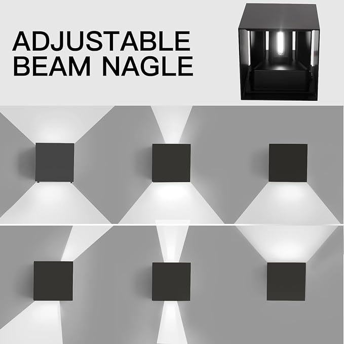 Mille Lucciole 20W 2Pack Outdoor Wall Lights Exterior/Interior,LED Black Outdoor Wall Sconces Light Fixtures Modern,IP65 Waterproof Square Aluminum Wall Lamps, Up and Down Lights 6500K Cold Lights