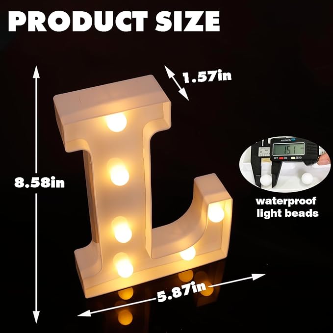 Small Led Marquee Letters, Light Up Letters, 8.58 Inch Led Letter Lights, Battery Powered Lighted Sign for Table, Party, Birthday, Christmas Decor (Letter L)