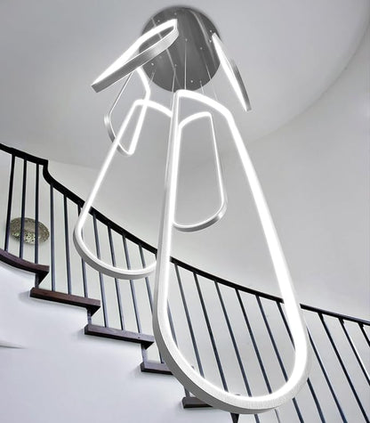 Modern Large Chandelier for Foyer 6 Rings LED Dimmable Silver Chandeliers High Ceiling Chandelier for Staircase Living Room Villa Sliver