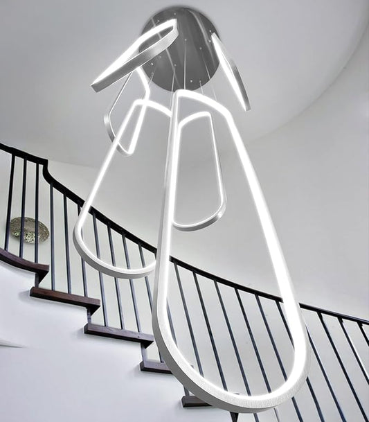 Modern Large Chandelier for Foyer 6 Rings LED Dimmable Silver Chandeliers High Ceiling Chandelier for Staircase Living Room Villa Sliver