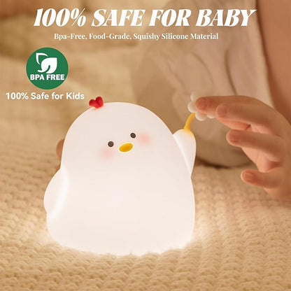 AVEKI Kids Night Lights, Portable Bright Chick Night Light for Nursery and Kids Room, 3 Levels Dimmable Small Touch Lamp, Rechargeable Led Silicone Nightlight for Baby, Little Girl Gifts