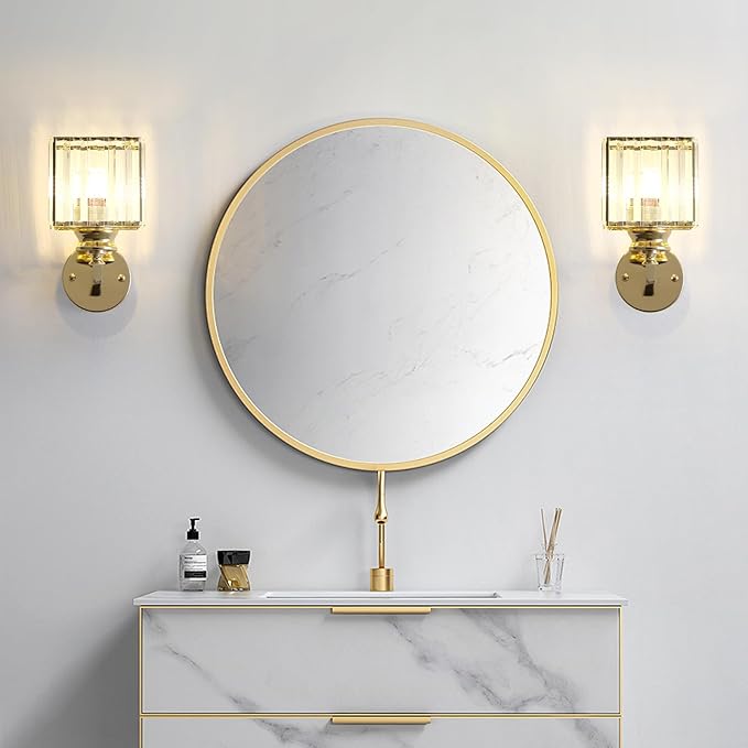 Hardwired Crystal Wall Sconces, Modern E27 Wall Lights, Gold Square Finish Wall Lamp for Living Room Bedroom Dining Room Hallway Entryway (Gold Square)