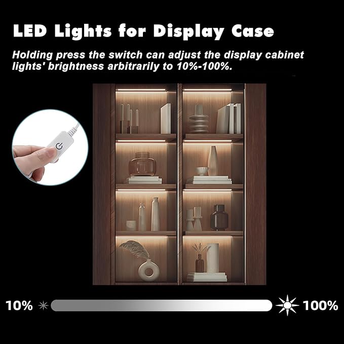 JUSJUBR Natural White 4 Pack Dimmable Shelf Lighting with Memory Function, 12 inch 4000K Bookshelf Lighting, LED Lights for Display Case/Pantry/Closet/Safe