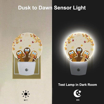 EKOBLA Thanksgiving Turkey Plug-in Night Light, Autumn Red Maple Leaf LED Nightlight with Light Sensor for Home