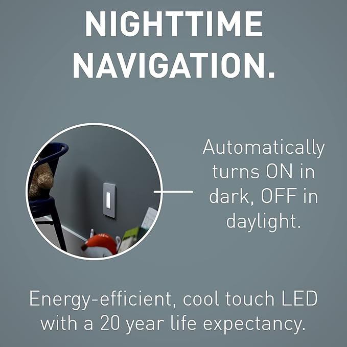 Legrand Radiant Full Adjustable LED Night Light Outlet with Screwless Wall Plate, Hallway Stair Night Light, Power Outage Light, NTLFULLWPW, White