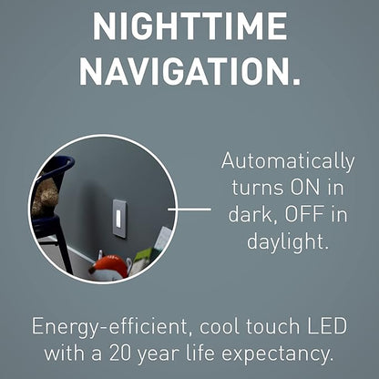 Legrand Radiant Full Adjustable LED Night Light Outlet with Screwless Wall Plate, Hallway Stair Night Light, Power Outage Light, NTLFULLWPW, White