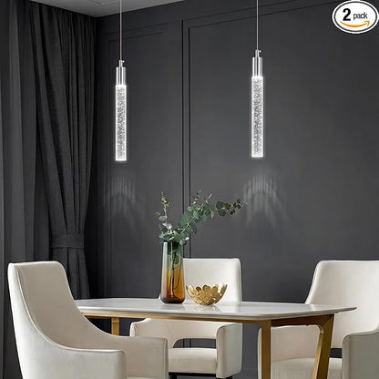 Modern Kitchen Island Pendant Light Dimmable LED Chrome Finish Mini Crystal Pendant Lighting Bedroom Bedside Table Small Pendant Lights（2-Pack）