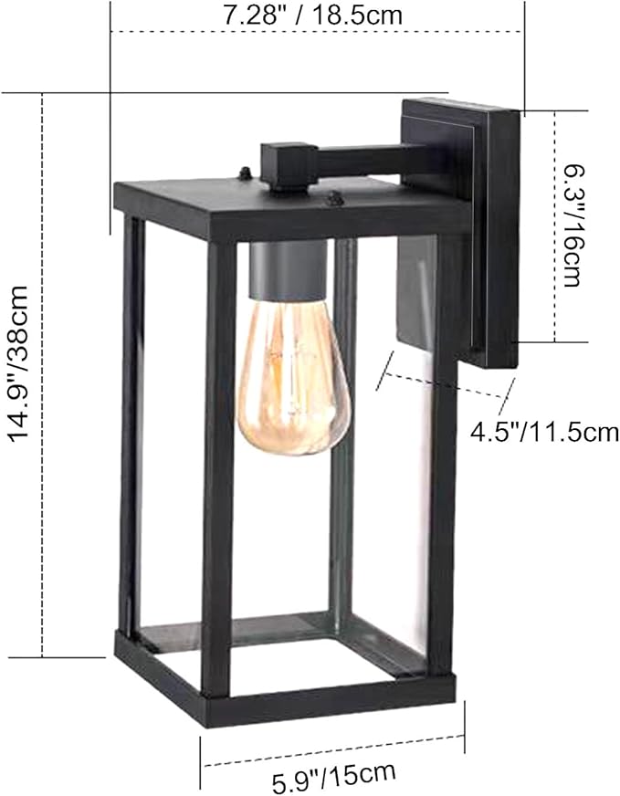 Outdoor Wall Light Fixtures, Exterior Waterproof Lanterns, Porch Sconces Wall Mounted Lighting with E26 Sockets & Glass Shades, Modern Matte Black Wall Lamps for Patio Front Door Entryway (3)