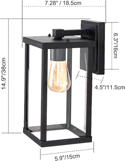 Outdoor Wall Light Fixtures, Exterior Waterproof Lanterns, Porch Sconces Wall Mounted Lighting with E26 Sockets & Glass Shades, Modern Matte Black Wall Lamps for Patio Front Door Entryway (3)