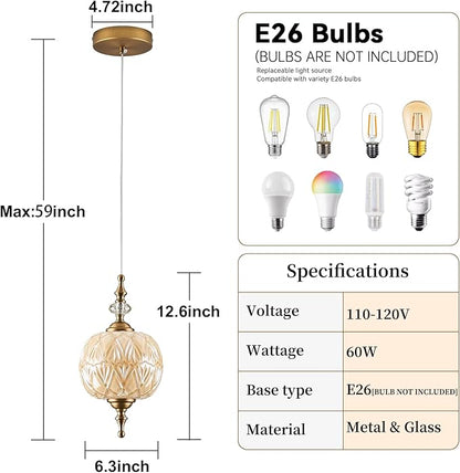 Vintage White Glass Pendant Light Fixture E26 Bulb for Bedroom Living Room Dining Room Kitchen Island Hallway