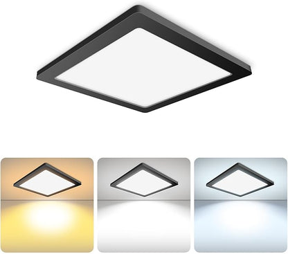 mw 7 Inch Square Black Ceiling Light, 12W, 120V, 3000K/4000K/5000K, Dimmable Slim LED Ceiling Lights, Close to Ceiling Light Fixtures for Bedroom, Hallway, Laundry, ETL Listed, Each Side is 6.38"
