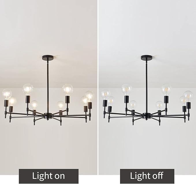 ASGYISA 8-Light Black Sputnik Chandelier Matte Industrial Flush Mount Ceiling Light Fixture Metal Modern Pendant Light for Farmhouse, Bedroom, Kitchen, Dining, Living Room, Island