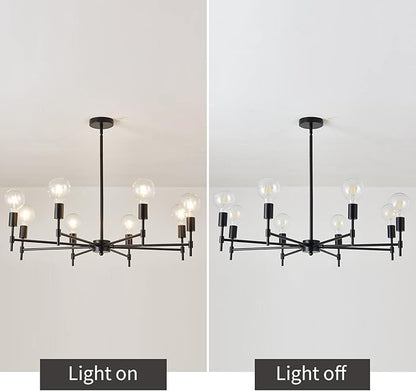 ASGYISA 8-Light Black Sputnik Chandelier Matte Industrial Flush Mount Ceiling Light Fixture Metal Modern Pendant Light for Farmhouse, Bedroom, Kitchen, Dining, Living Room, Island