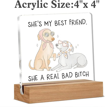 Funny Friendship Gifts for Women, Humor Christmas Birthday Gifts for Best Friend Sisters BFF, Funny Dog Acrylic Plaque Home Office Desk Decor