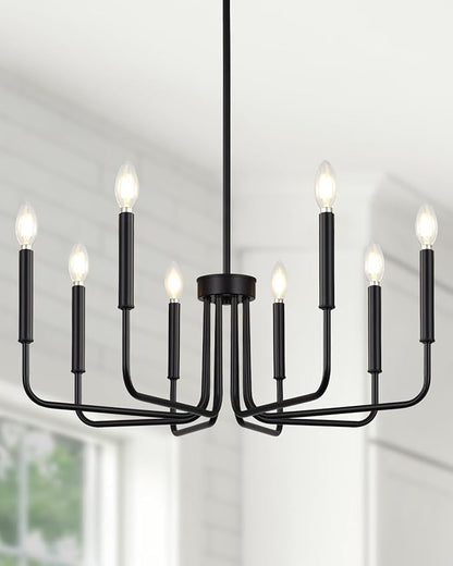 Yunnix 8 Light Black Chandelier for Dining Room Light Fixture, Modern Farmhouse Chandelier Candle for Bedroom, Entryway, Foyer, Staircase, Kitchen and Living Room