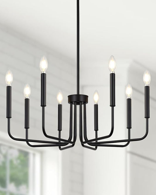 Yunnix 8 Light Black Chandelier for Dining Room Light Fixture, Modern Farmhouse Chandelier Candle for Bedroom, Entryway, Foyer, Staircase, Kitchen and Living Room