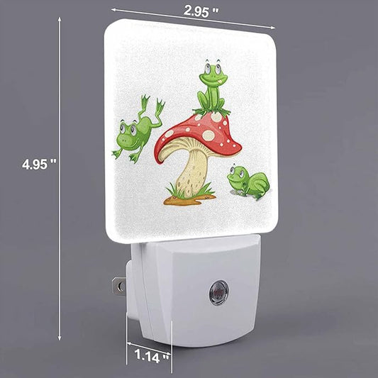 LED Night Light,3 Frogs On Mushroom LED Night Light Plug into Wall with Dusk to Dawn Light Sensor White Energy Efficient Nightlight for Bedroom Bathroom Hallway Living Room Kitchen