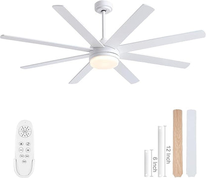 YUHAO 62 Inch White Ceiling Fan with Light and Remote Control.Noiseless,Dimmable,3CCT,6 Speeds Reversible, DC Ceiling Fans for Indoor or Covered Outdoor Use.ETL Listed