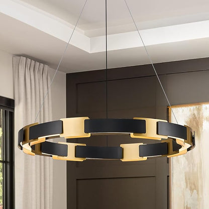 LED Ring Chandelier Modern Black Gold Chandelier for Dining Room 24in Dimmable Circular Chandeliers Light Round Chandeliers Light Fixture for Bedroom Kitchen Entryway Home Office Living Room