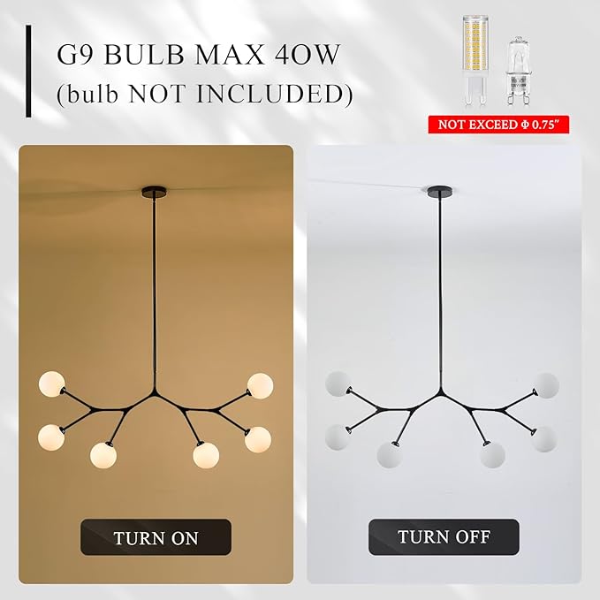 6 Lights Sputnik Chandelier for Dining Room L45’’ Black Modern Pendant Light Fixture with Milk Glass Shade Large Mid Century Chandeliers for Kitchen Island Living Room Foyer