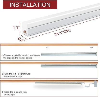 (Pack of 8 2FT LED Shop Light, 10W 1100LM 4000K Cool White, Under Cabinet Light and LED Ceiling Light, for Room, Corded Electric with Built-in ON/Off Switch