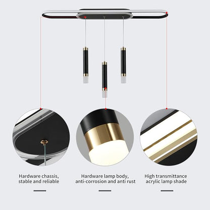 Jaycomey Modern LED Chandelier, Dimmable LED Ceiling Chandelier with Remote Control, 3-Light Acrylic Pendant Light for Dining Room, Kitchen Island, Living Room, 62W Black
