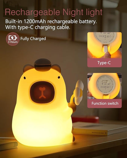 LOFICOPER Capybara Night Light, Silicone Dimmable Nursery Night Light, Rechargeable Touch Lamp, Cute Animal Lamp with Auto-Off Timer for Table Bedside Bedroom Decoration