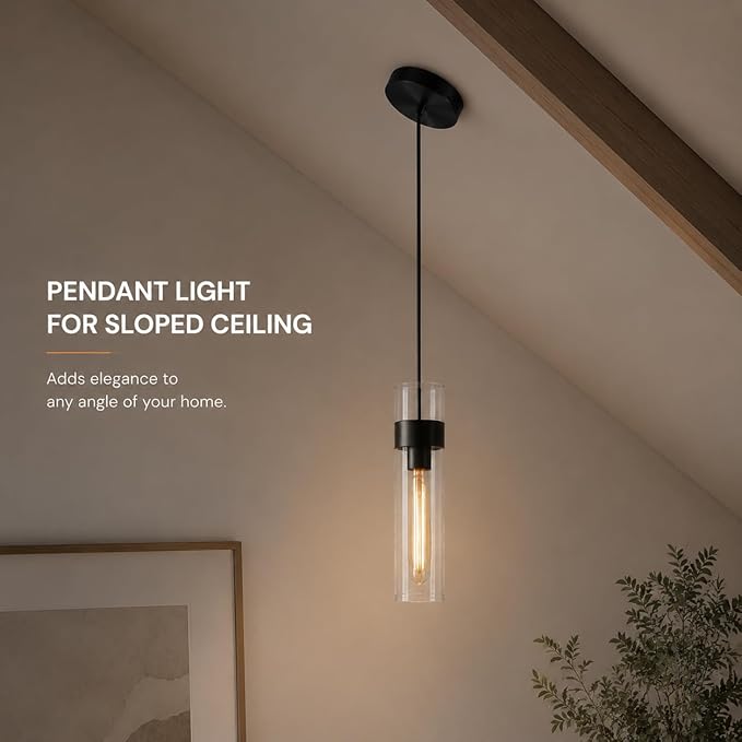 Modern Glass Black Pendant Lights Kitchen Island, Adjustable Cord Pendant Light Fixtures,Kitchen Pendant Lighting Over Island,Indoor Chandeliers for Bedroom Bathroom, Included Bulb