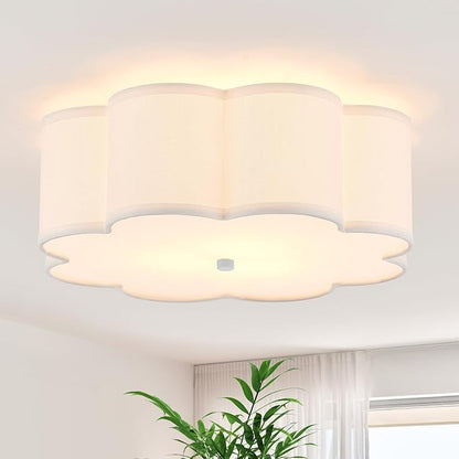 Modern Drum Semi Flush Mount Ceiling Light 3-Lights Modern 17.71" White Drum Ceiling Lighting Fixture Vintage Modern Linen Ceiling Lamp for Kitchen, Basement, Bedroom, Laundry Room