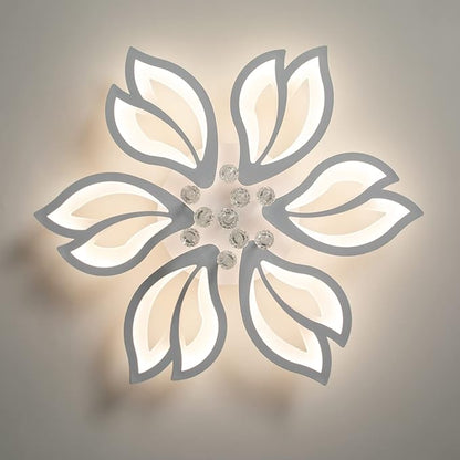 Garwarm Modern Ceiling Light,27.1" LED Dimmable Chandelier Light Fixture,56W Flower Flush Mount Ceiling Lamp for Dining Room Living Room Bedroom Kitchen Office Entryway Hallway Lighting Fixture,White