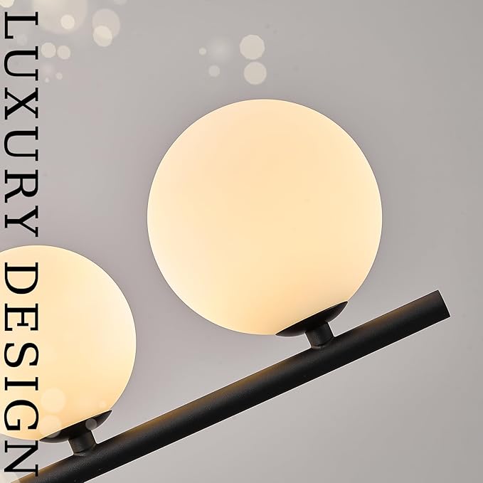 CATINER 12 Lights L36”Black Sputnik Chandeliers Mid Century Modern Chandelier for Dining Room Ceiling Pendant Lighting with Milk Glass Globe Shades for High Ceiling Foyer Living Room