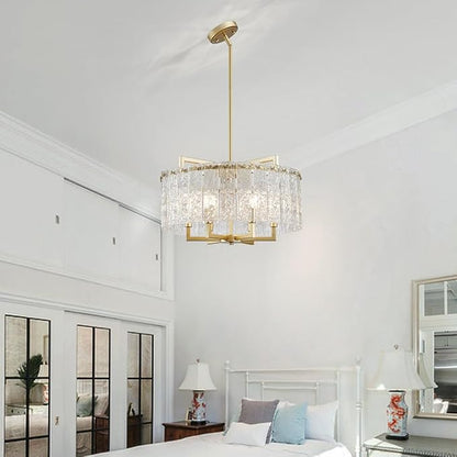 Shrine Lighting Crystal Chandeliers, Modern Luxury Style, Perfect Pendant Light Fixture for Living Space, D20'' × H4'', Adjustable 43'', 6 x E12 Sockets, Glass Shade & Brass Finish Frame