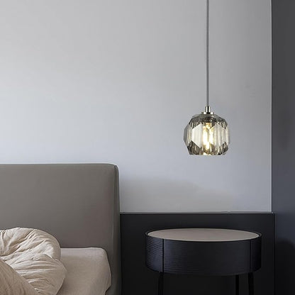Raindrop Farmhouse Chandelier, Single 1 Light Smoke Crystal Pendant Lights, Modern Nickel Small Hanging Lamp for Dining Room Bedroom Kitchen Island Bathroom