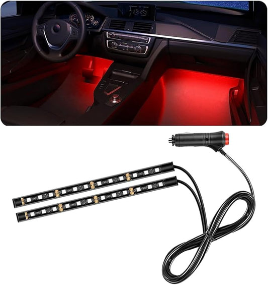 povtii Car LED Strip Light, 24 LED RGB Auto Under Dash Interior Atmosphere Lights, Cigarette Lighter Decorative Lamp Ambient Night Light, Universal Lighting Kit Car Accessories (Red)