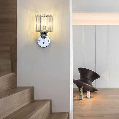 Hardwired Crystal Wall Sconces, Modern E27 Wall Lights, Silver Round Finish Wall Lamp for Living Room Bedroom Dining Room Hallway Entryway (Silver Round)