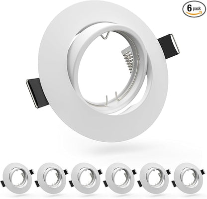 6 Pack Recessed Lighting Trims, MR16 GU10 GU5.3 Holders, 3 inch Recessed Light Socket, Adjustable Spotlight Frame Suitable for Ceiling Cabinet Kitchen, Matte White