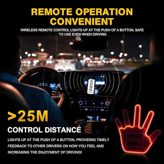 LED Gesture Light Comical Car Finger Light with Remote Ideal Gifted Car Accessories Funny Back Window Sign Car Gadget & Road Rage Sign Give The Love & Wave & Yead to Drivers-Red