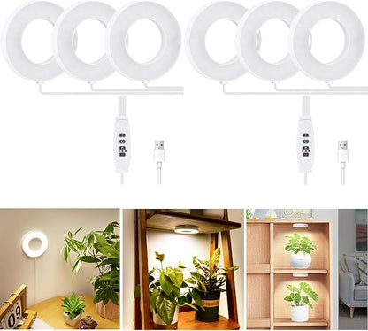 Banax 2 Pack LED Grow Light for Indoor Plants 144 LEDs, Tri-Head Ring Design, 5V/2A 10 Brightness Levels, 3/9/12H Timer, Ideal for Herbs, Succulents & Seedlings（White）