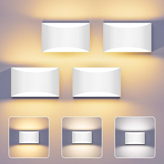Black Modern LED Wall Sconce, 3 Colors Indoor Wall Lights, 10W Hardwired Up and Down Aluminum Wall Mount Lamp for Bedroom Living Room Hallway Corridor (White, 4 Pack)