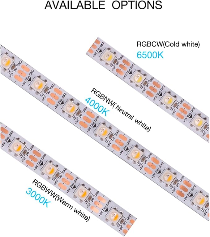 DC5V SK6812 (Similar WS2812B) RGBW RGB+Cold White LED Strip Light 60leds/Pixels/m Individually Addressable 4 Color in 1 LED Dream Color(16.4ft(5m) 300leds,IP30) (No Adapter or Controller)
