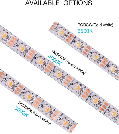 DC5V SK6812 (Similar WS2812B) RGBW RGB+Cold White LED Strip Light 60leds/Pixels/m Individually Addressable 4 Color in 1 LED Dream Color(16.4ft(5m) 300leds,IP30) (No Adapter or Controller)