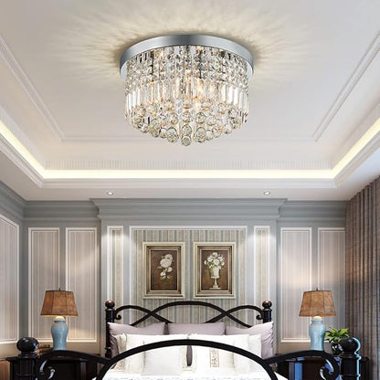 Saint Mossi Modern K9 Crystal Raindrop Chandelier Lighting Flush Mount LED Ceiling Light Fixture Pendant Lamp for Dining Room Bathroom Bedroom Livingroom 9 E12 LED Bulbs Required Height 11 x Width 20